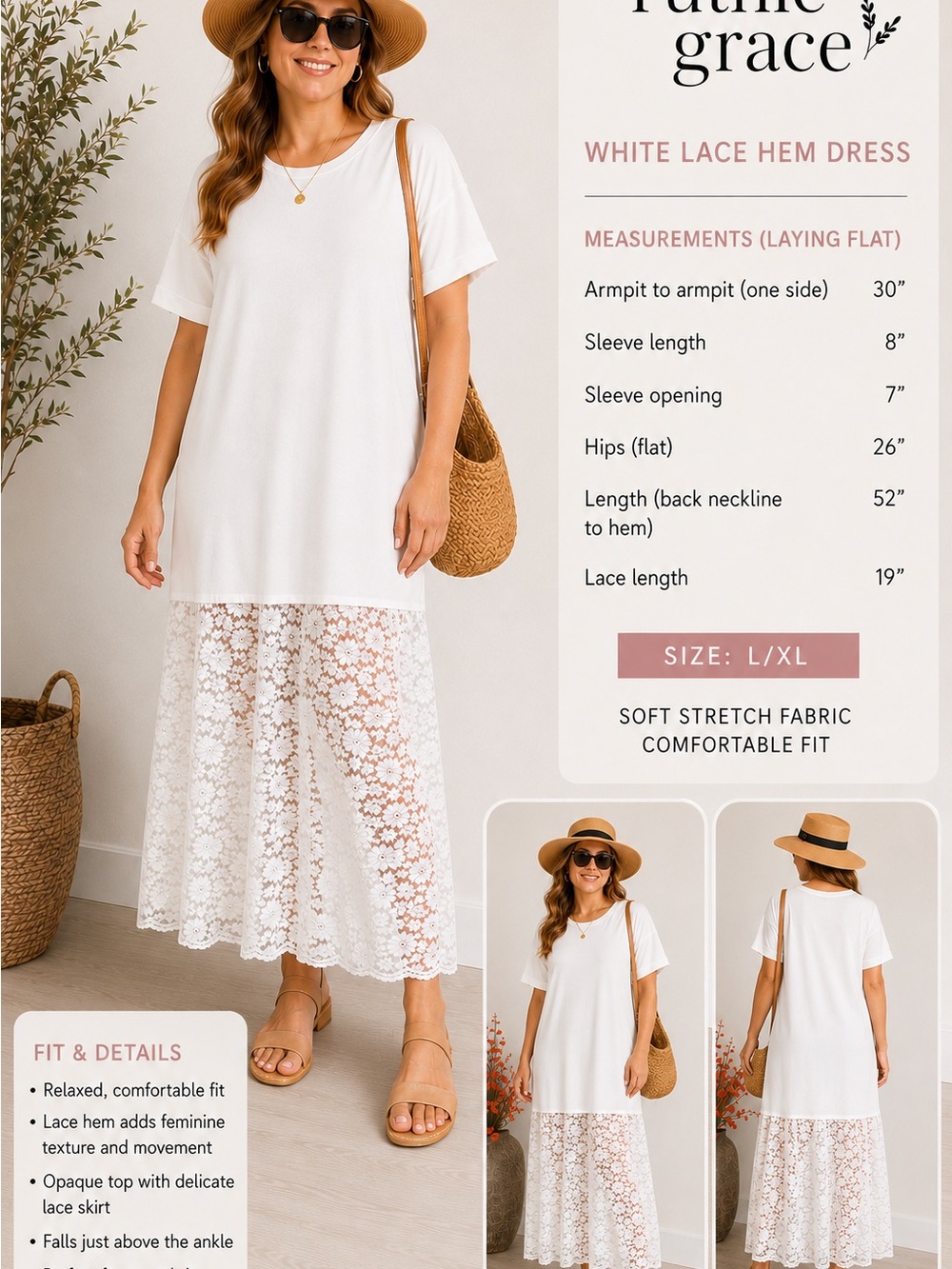 White Lace Hem Swim Cover-Up Dress by